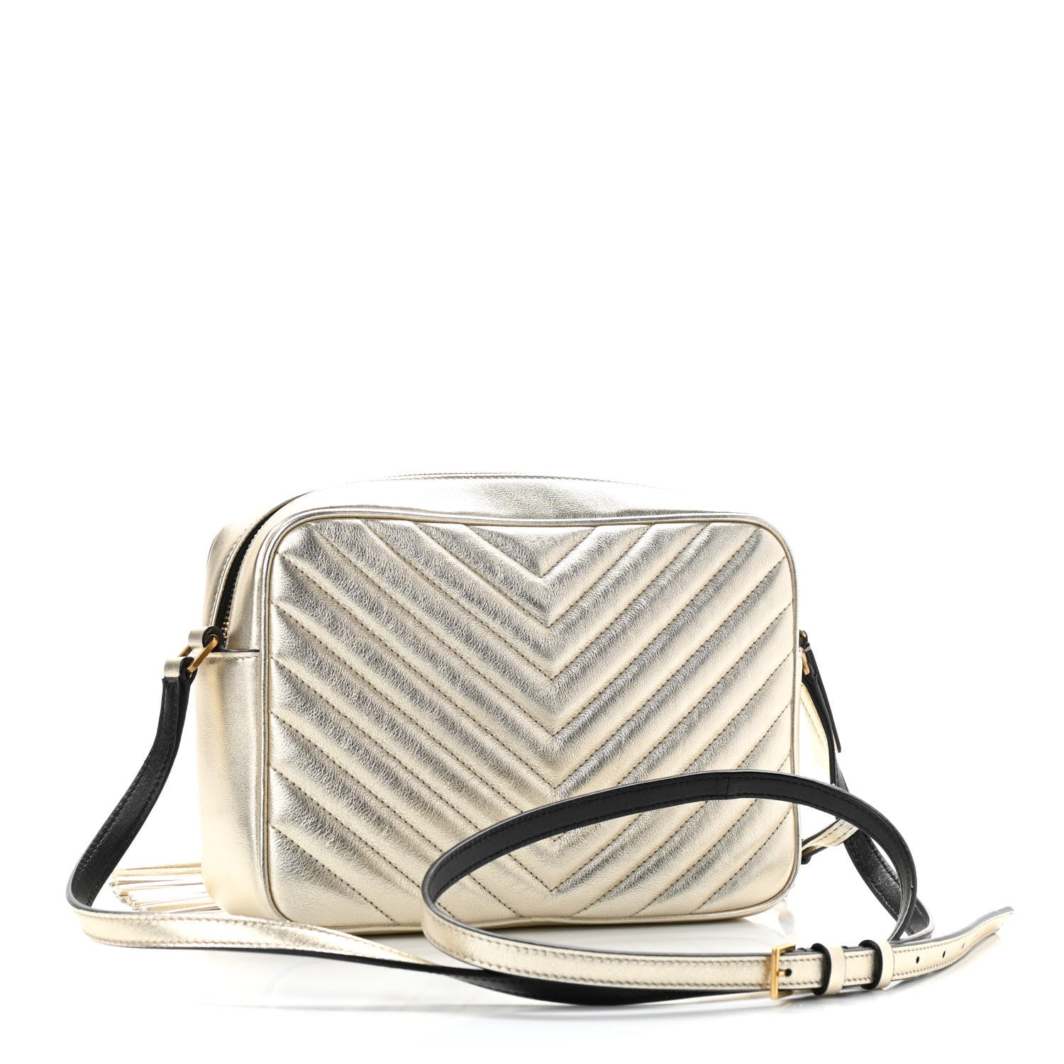 Saint Laurent Metallic Calfskin Matelasse Monogram Lou Camera Bag Platino 3 of 10