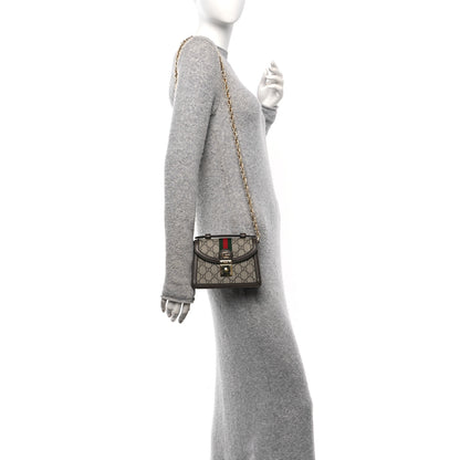 Gucci GG Supreme Monogram Textured Dollar Calfskin Web Mini Ophidia Padlock Top Handle Chain Shoulder Bag Beige Ebony New Acero 2 of 11