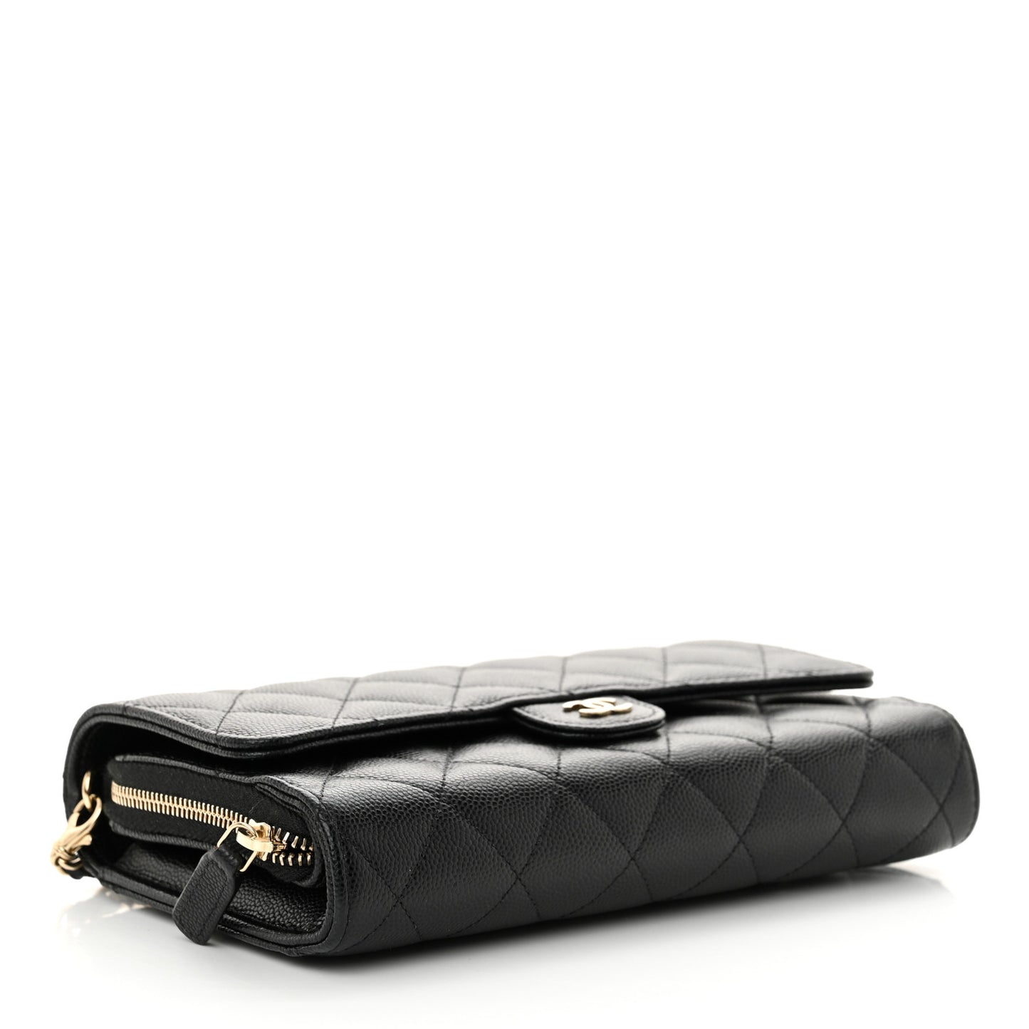 Caviar Quilted Phone Holder Wallet on Removable Chain Black