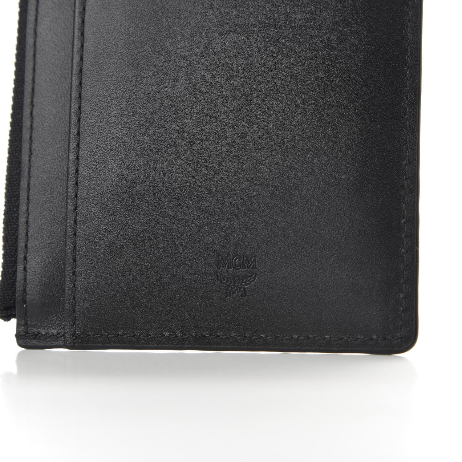 MCM Grained Calfskin Logo Zip Card Case Wallet Black 4 of 6