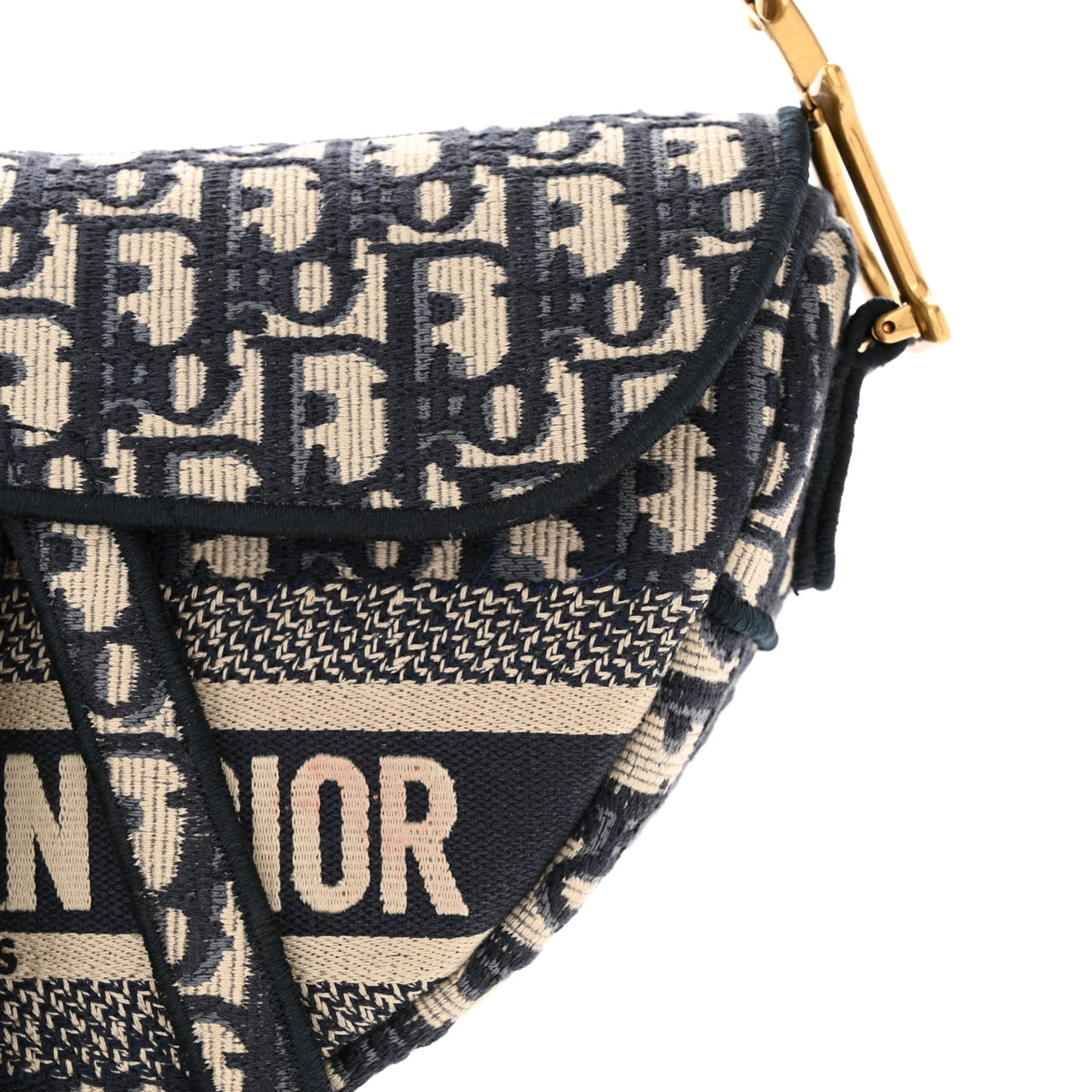 Oblique Embroidered Saddle Bag Blue