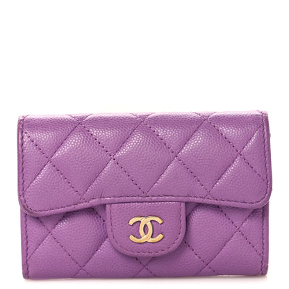 Chanel Caviar Quilted Flap Card Holder Wallet Purple 1 of 9