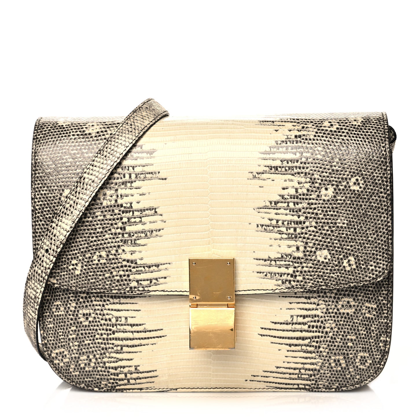 Lizard Medium Classic Box Flap Bag Natural