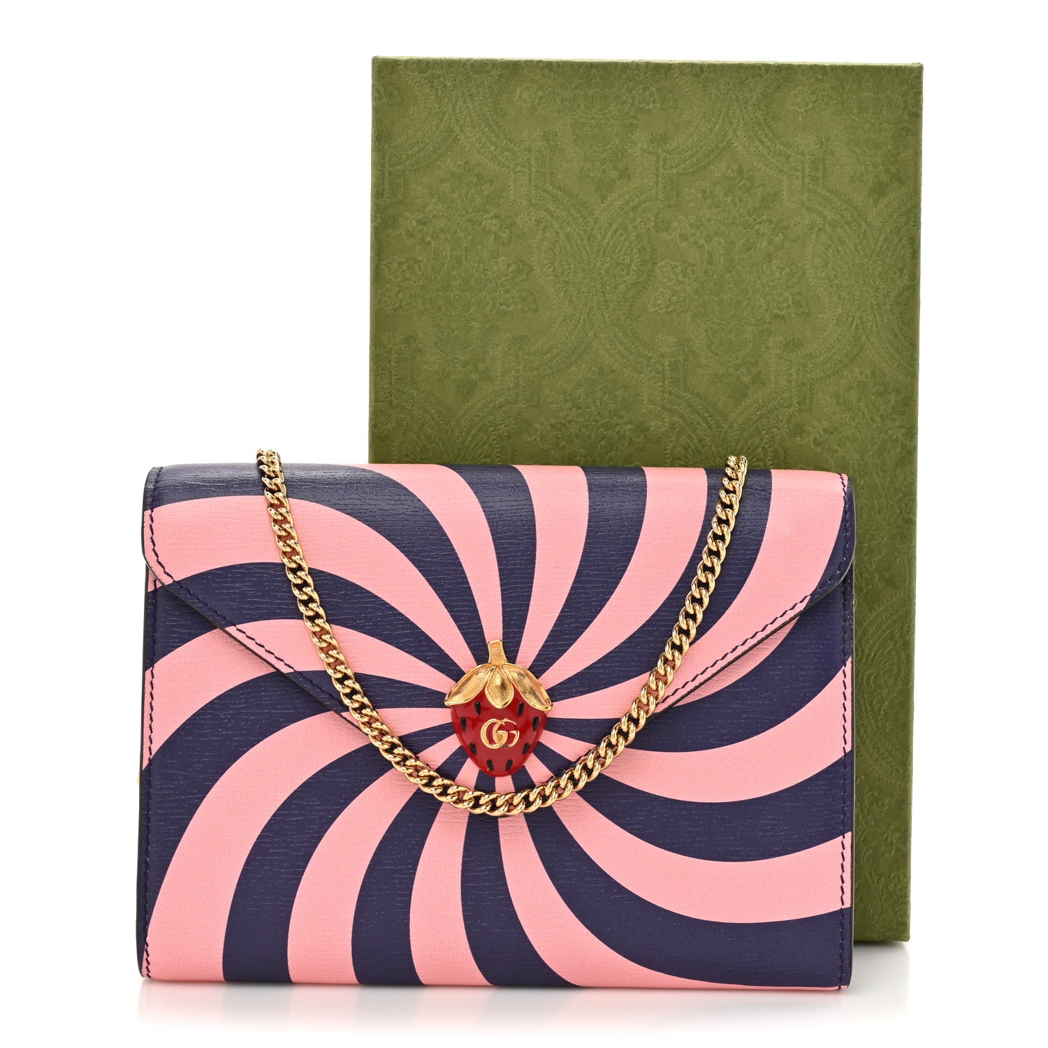 Gucci Textured Dollar Calfskin Enamel Double G Strawberry Wallet