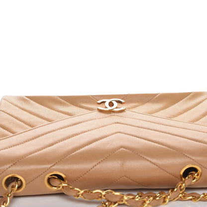 Chanel Lambskin Chevron Quilted Medium Single Flap Beige 10 of 10