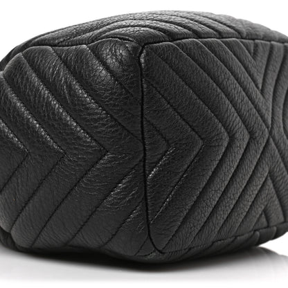 Chanel Deerskin Chevron Small CC Chain Bucket Drawstring Bag Black 7 of 8