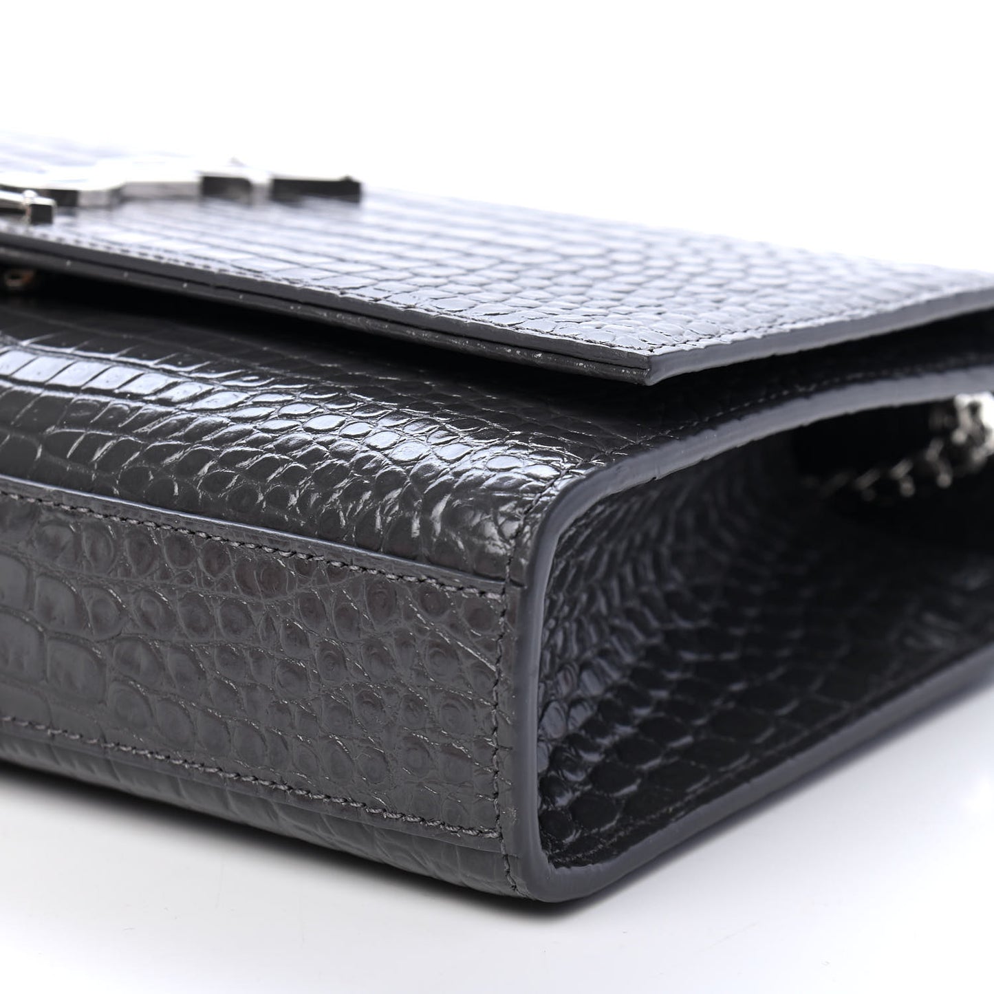 Calfskin Crocodile Embossed Medium Classic Monogram Kate Tassel Satchel Storm