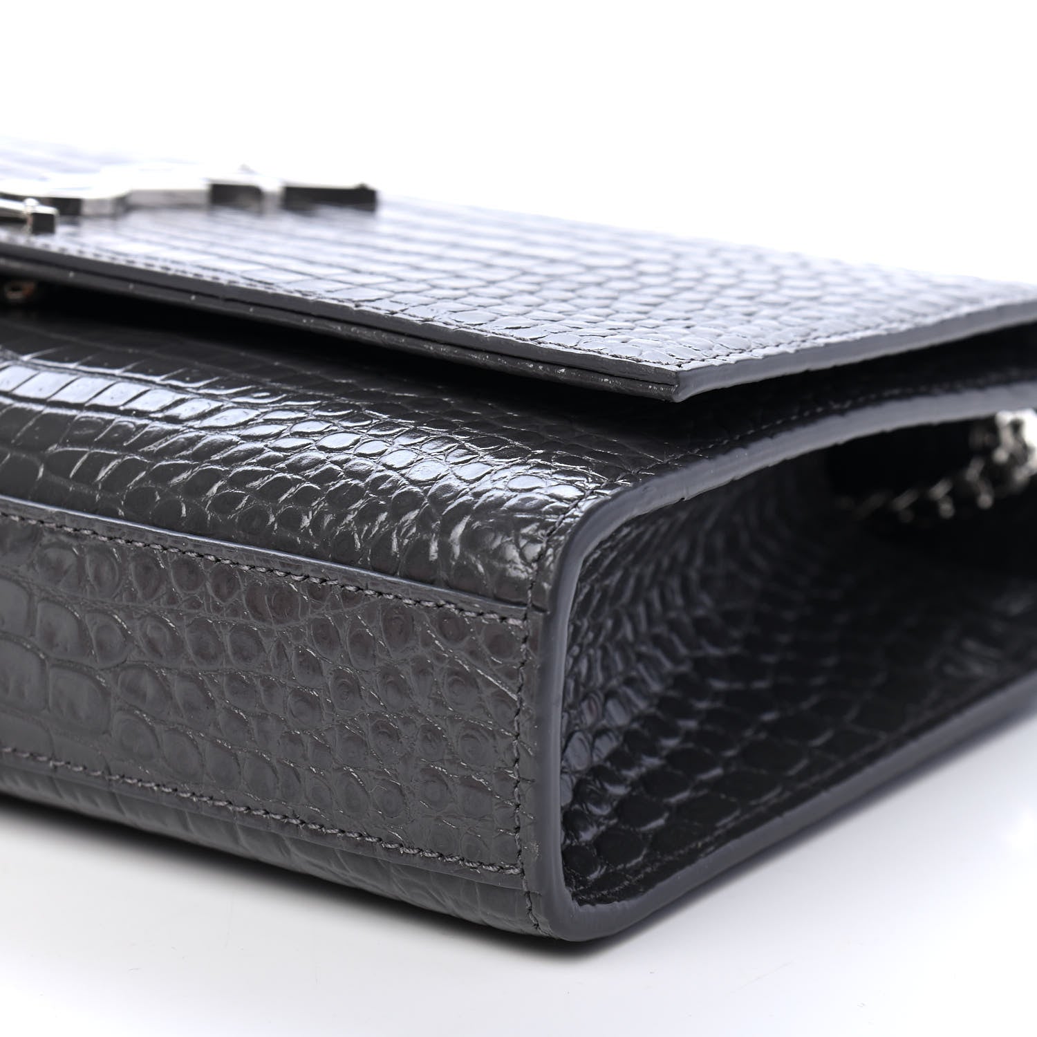Saint Laurent Calfskin Crocodile Embossed Medium Classic Monogram Kate Tassel Satchel Storm 9 of 9