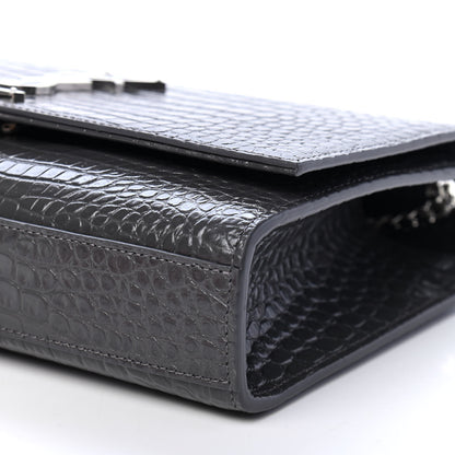 Saint Laurent Calfskin Crocodile Embossed Medium Classic Monogram Kate Tassel Satchel Storm 9 of 9