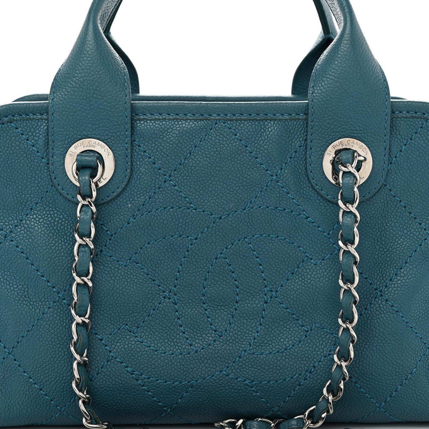 Caviar Quilted Small Deauville Bowling Bag Blue