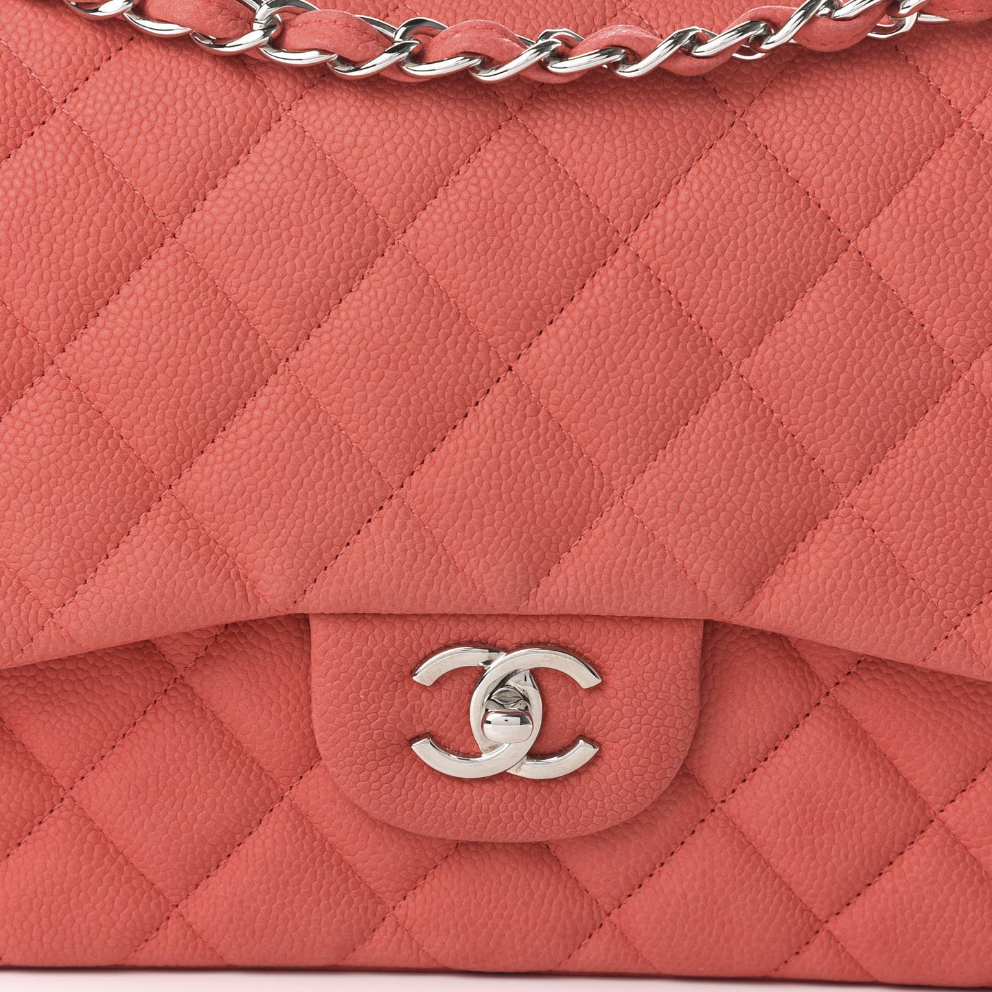 Iridescent Caviar Quilted Jumbo Double Flap Coral