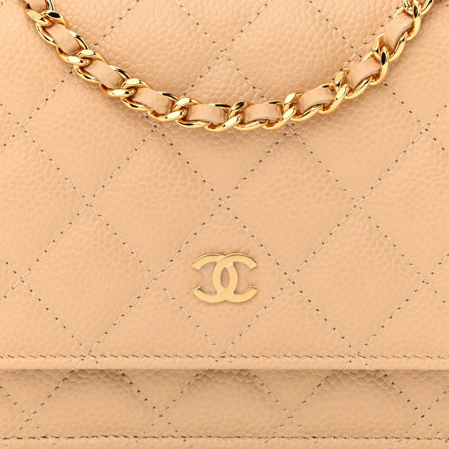 Caviar Quilted Wallet On Chain WOC Beige