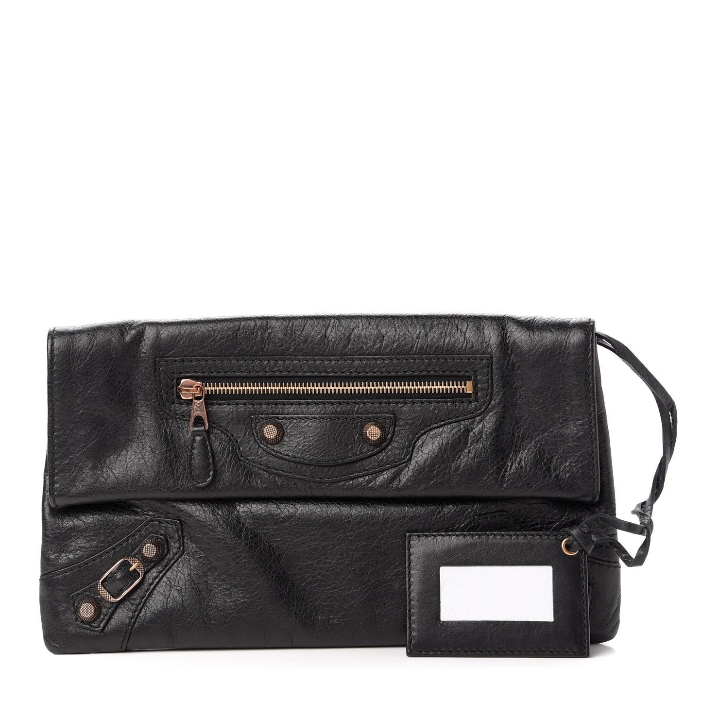 Agneau Giant 12 Rose Gold Hardware Envelope Clutch Black