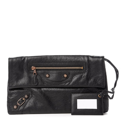 Balenciaga Agneau Giant 12 Rose Gold Hardware Envelope Clutch Black 1 of 10