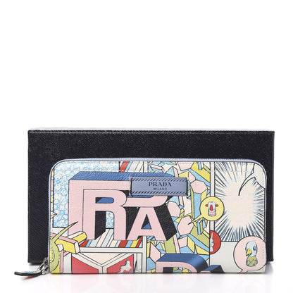 Prada X JAMES JEAN Glace Calf Comic Print Zip Around Wallet Cielo Astral 7 of 7