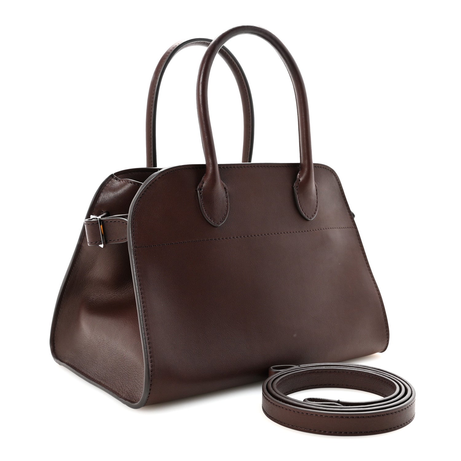 The Row Polished Saddle Calfskin Soft Margaux 10 Bag Dark Brown 3 of 9