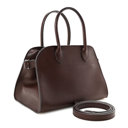 The Row Polished Saddle Calfskin Soft Margaux 10 Bag Dark Brown 3 of 9