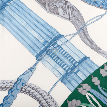 Hermes Cashmere Silk Ceintures et Liens Shawl 140 Bleu Klein Blanc Vert 7 of 7