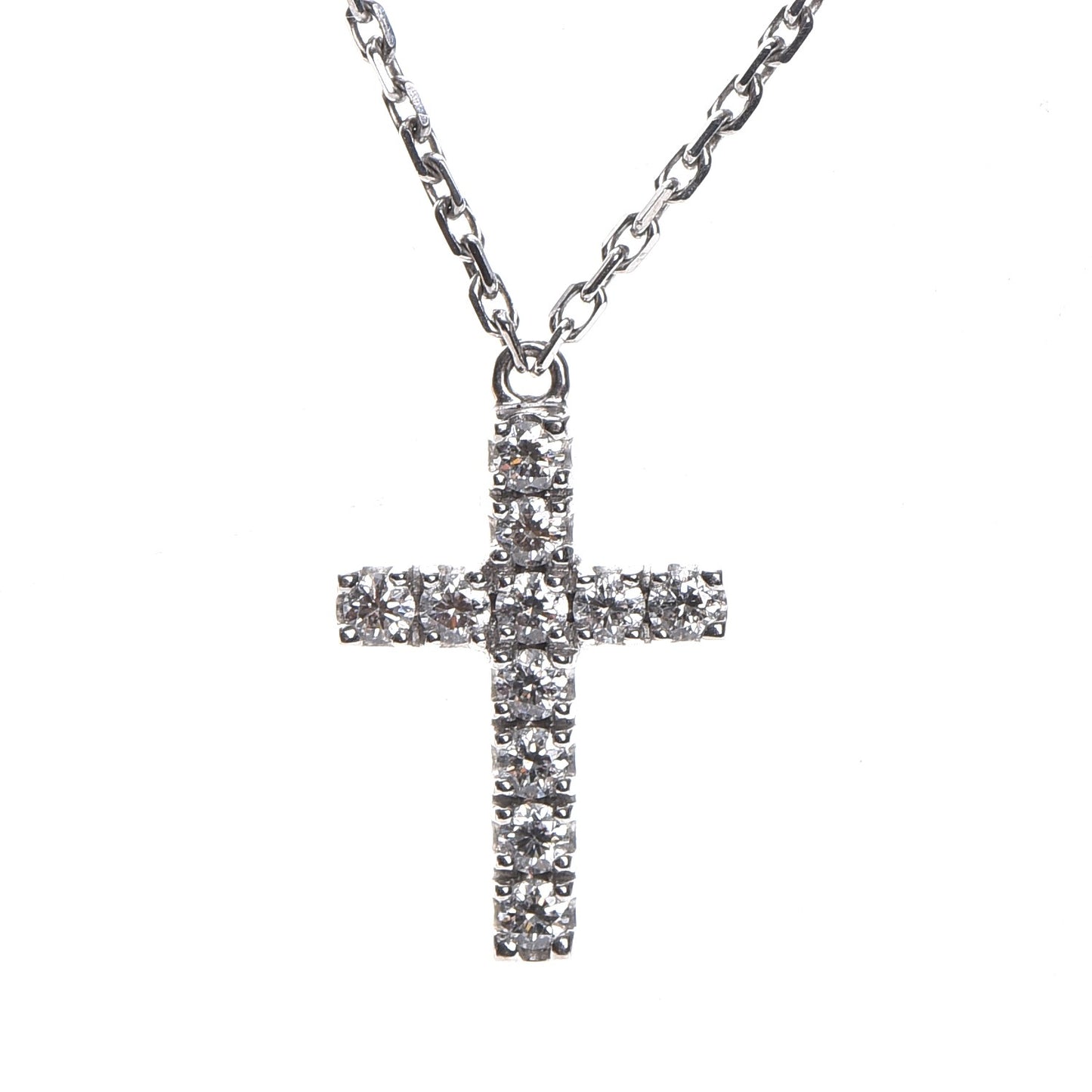 18K White Gold Diamond Symbols Cross Pendant Necklace
