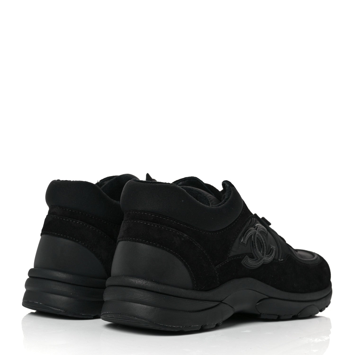 Chanel Fabric Calfskin Suede CC Sneakers 36 Black 4 of 7