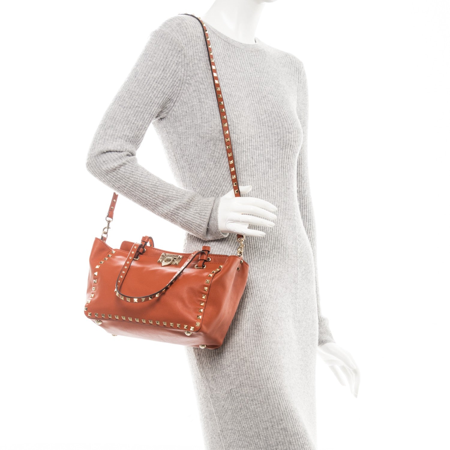 Valentino Garavani Vitello Small Rockstud Tote English Red 2 of 8