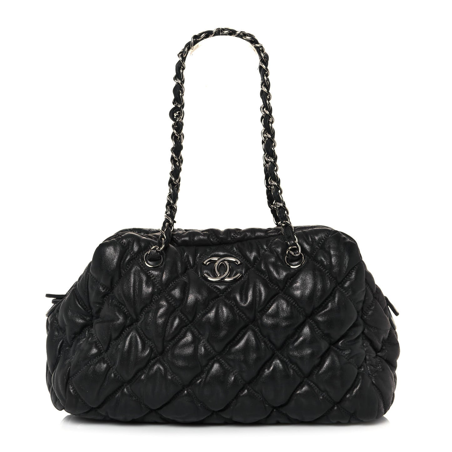 Calfskin Bubble Quilt Bowler Black