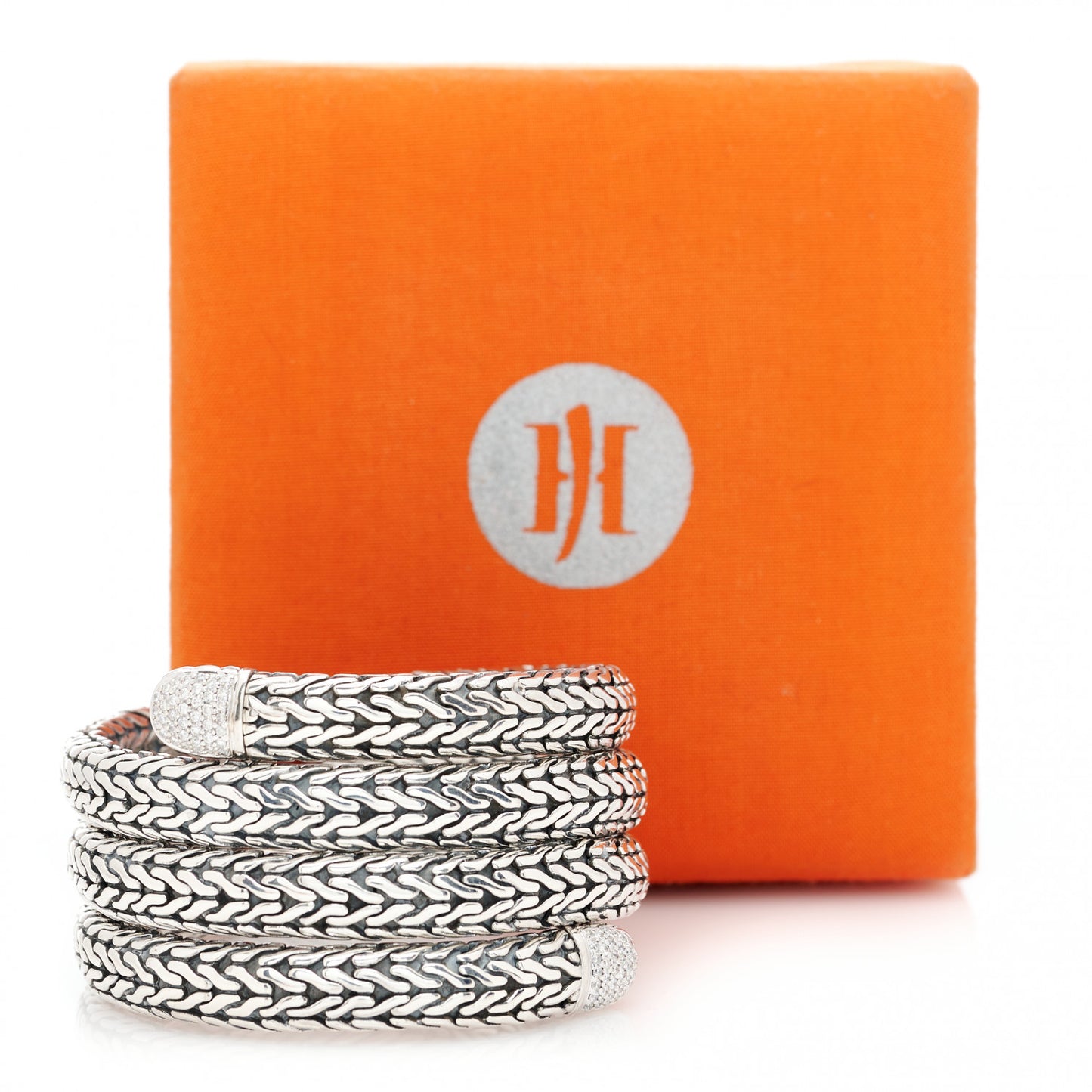 Sterling Silver 18K Yellow Gold Diamond Triple Coil Bracelet