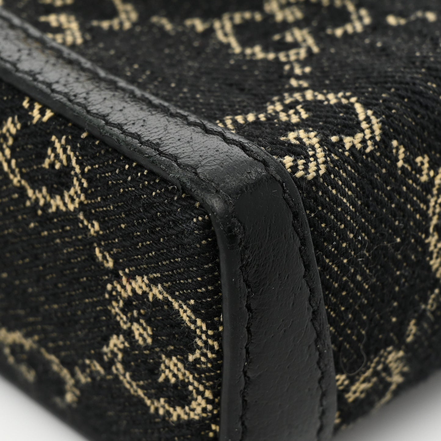 Jacquard Black Denim GG Monogram Textured Dollar Calfskin Mini Horsebit 1955 Crossbody Bag Black Ivory