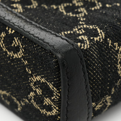 Gucci Jacquard Black Denim GG Monogram Textured Dollar Calfskin Mini Horsebit 1955 Crossbody Bag Black Ivory 8 of 10