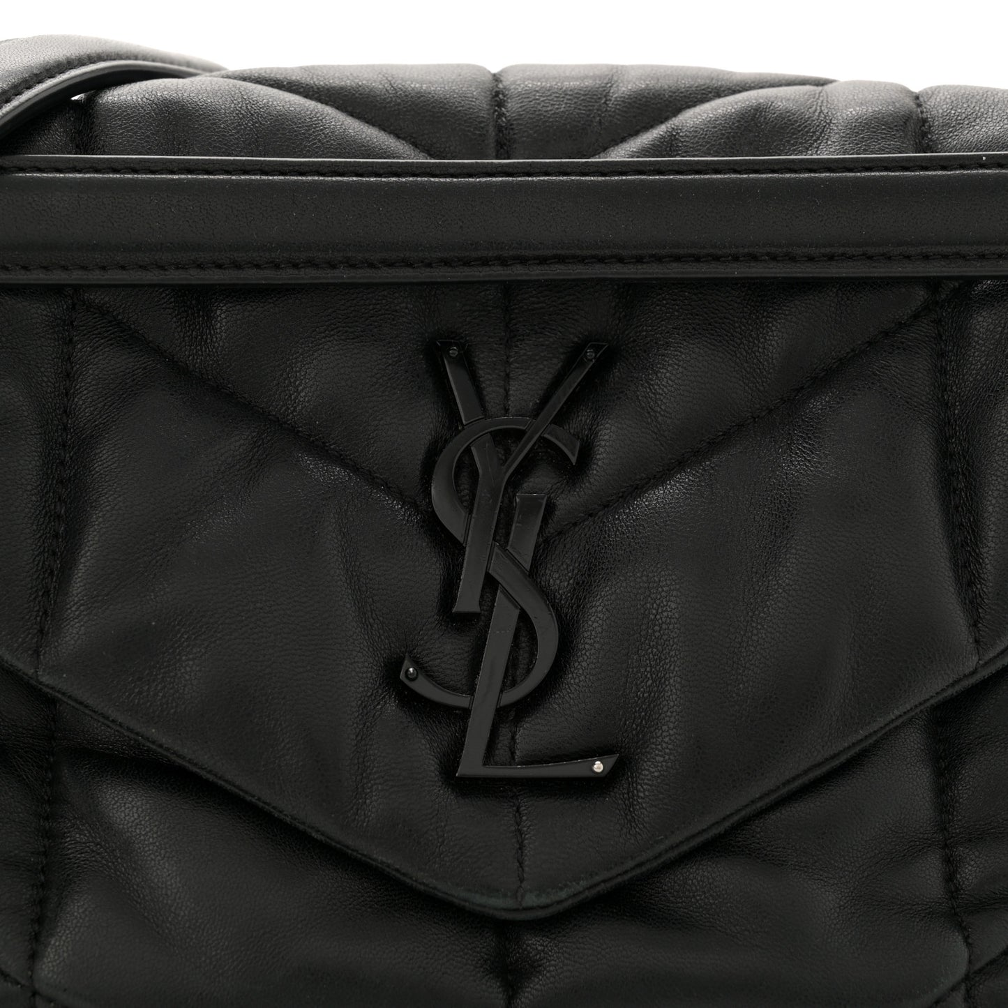 Lambskin Quilted Monogram Monochrome Small Loulou Puffer Chain Satchel Black