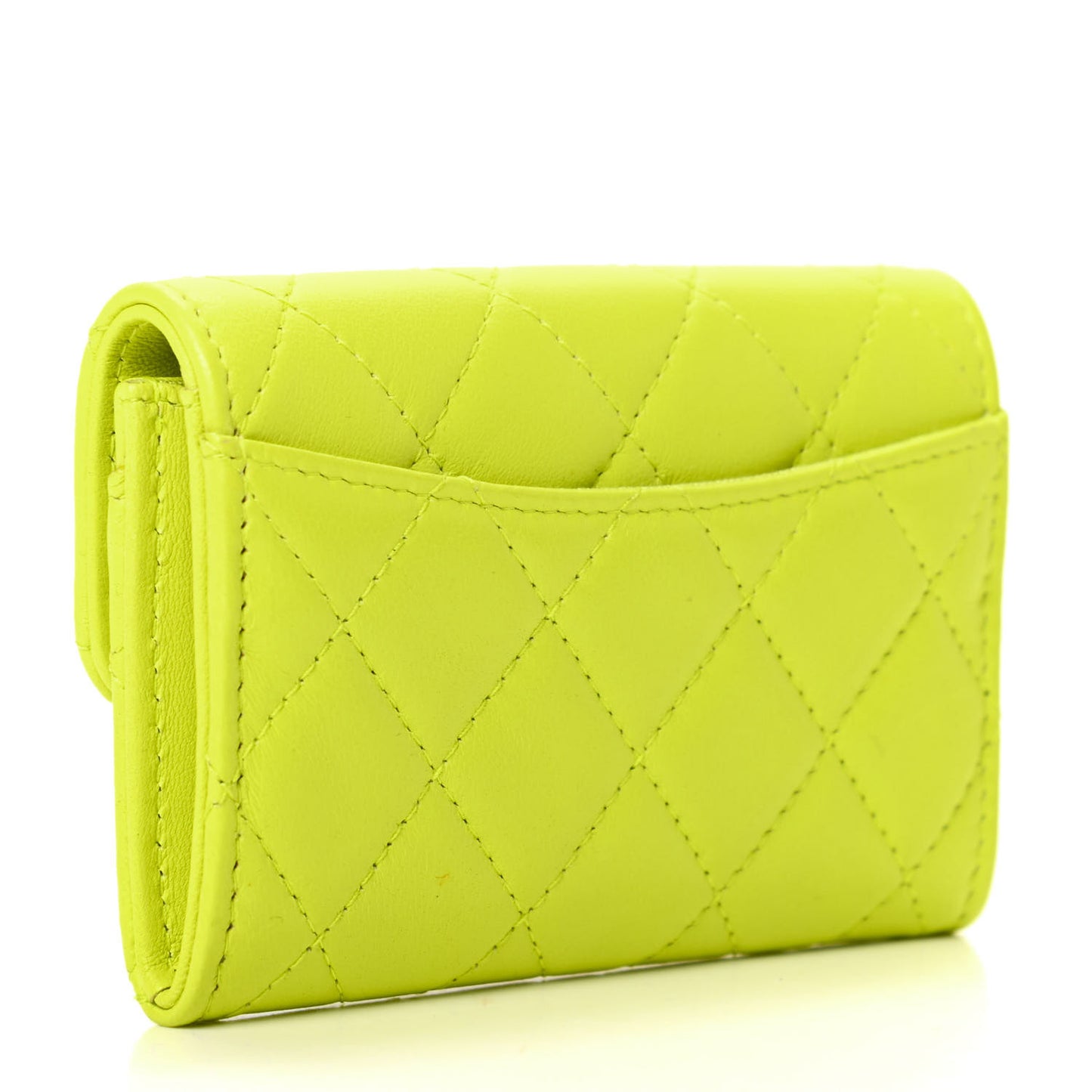 Lambskin Quilted Flap Card Holder Wallet Yellow