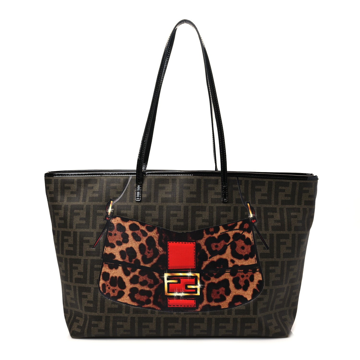 Fendi Zucca Spalmati Patent Baguette Print Medium Roll Tote Tobacco 1 of 6