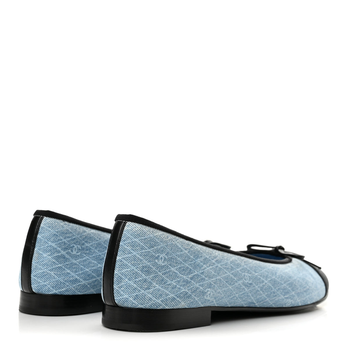 Chanel Denim Printed Quilt CC Cap Toe Ballerina Flats 39.5 Light Blue Dark Grey 5 of 10