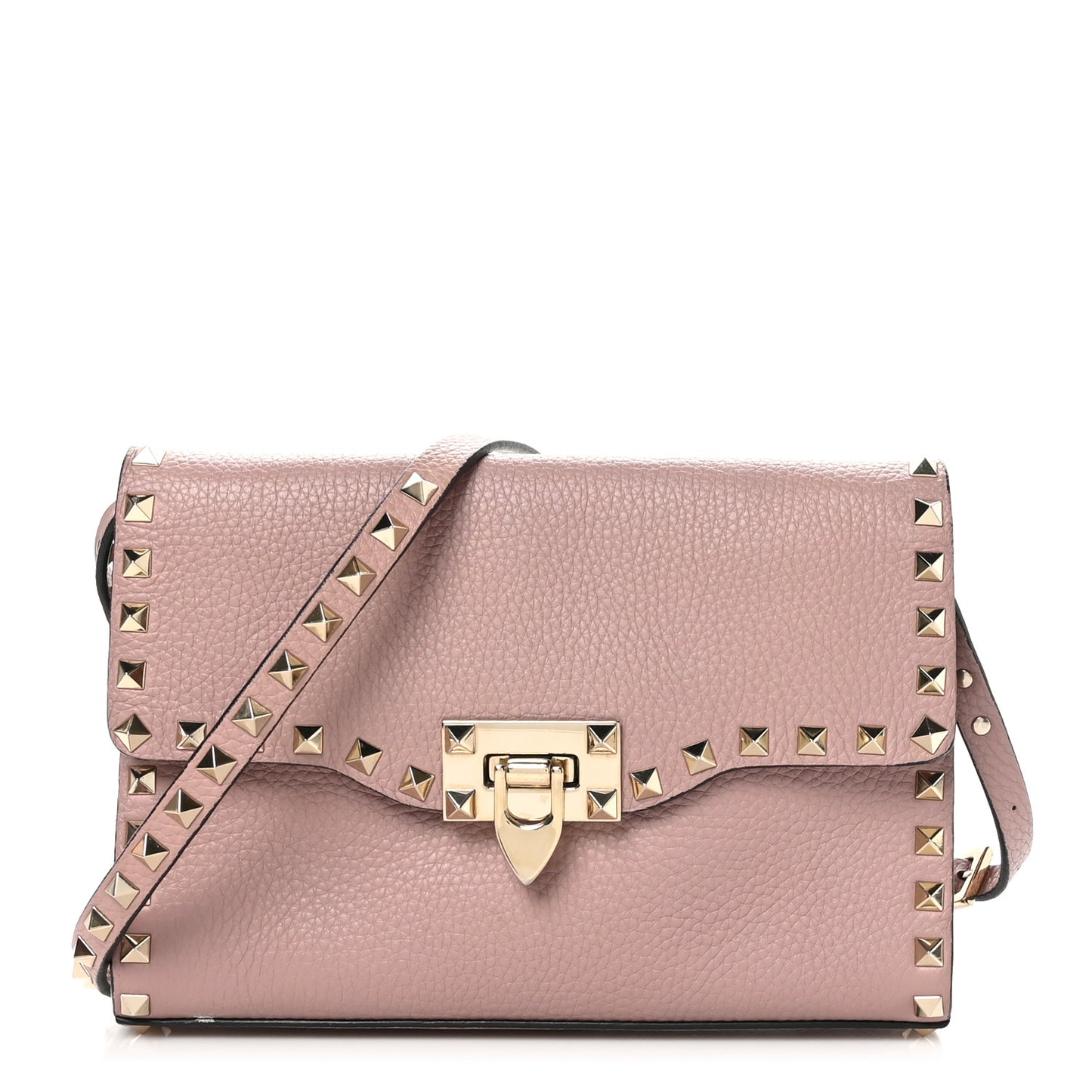 Pebbled Calfskin Medium Rockstud Flip Lock Crossbody Bag Poudre