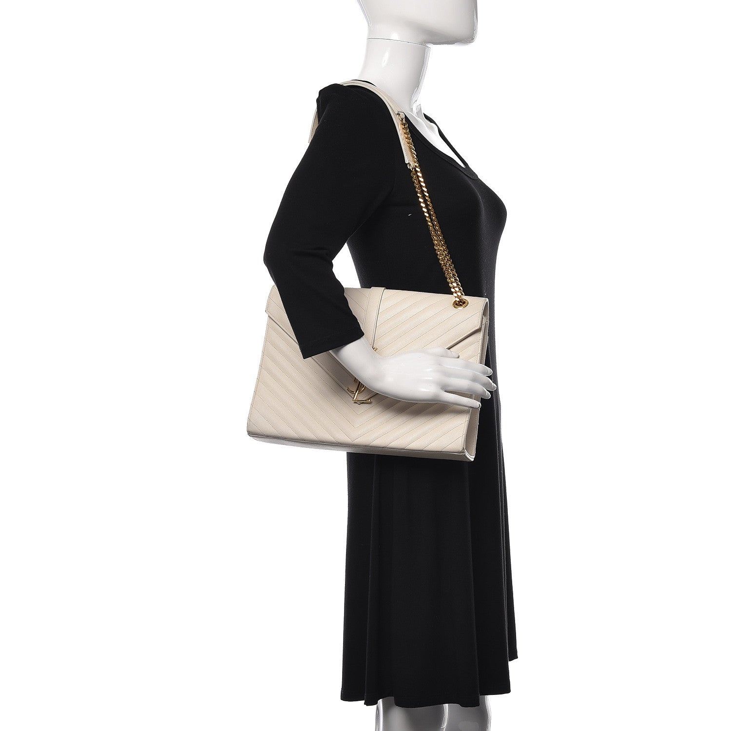 Saint Laurent Grain De Poudre Matelasse Chevron Large Monogram Satchel White 2 of 17