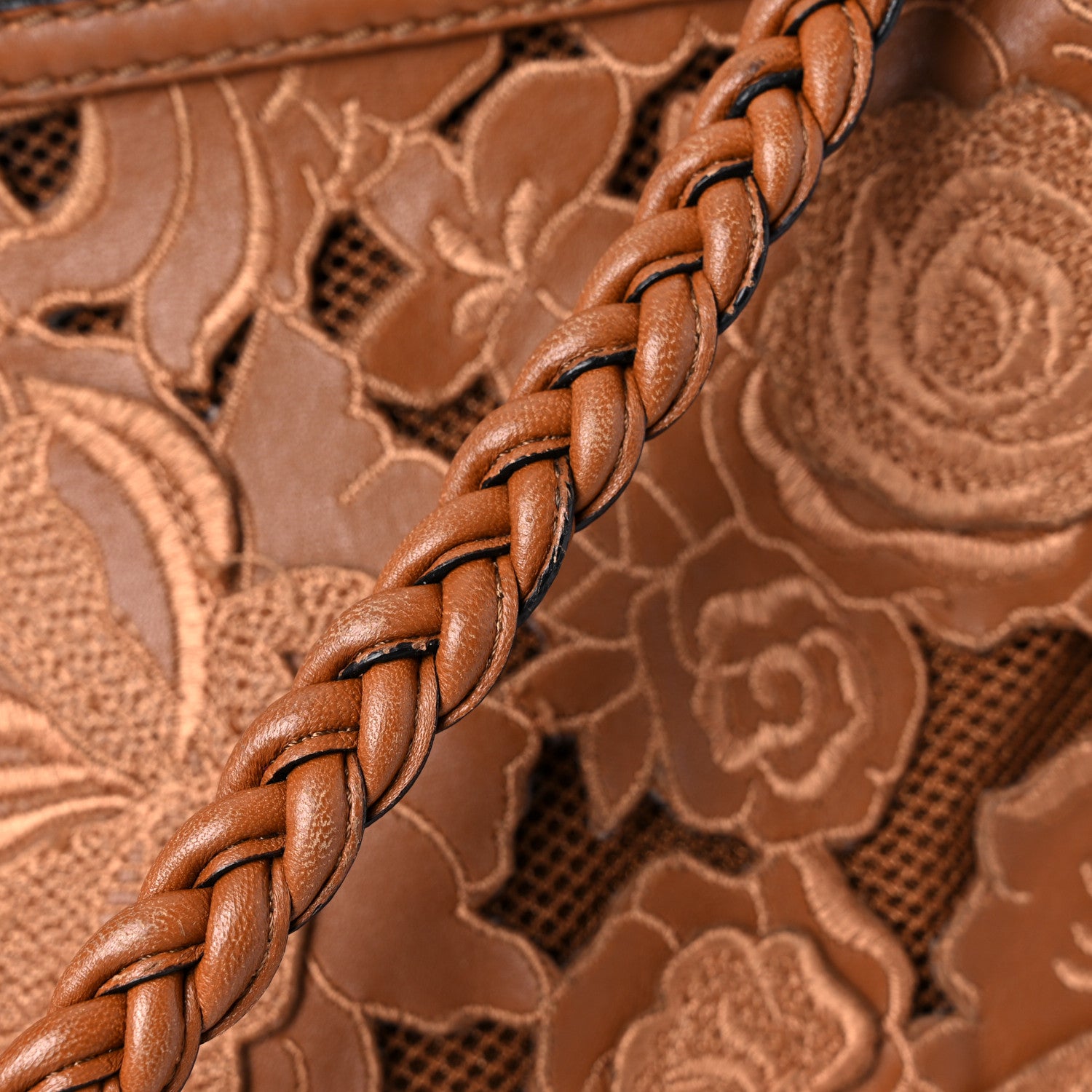Valentino Garavani Vitello Lace Demetra Satchel Cognac 30 of 34