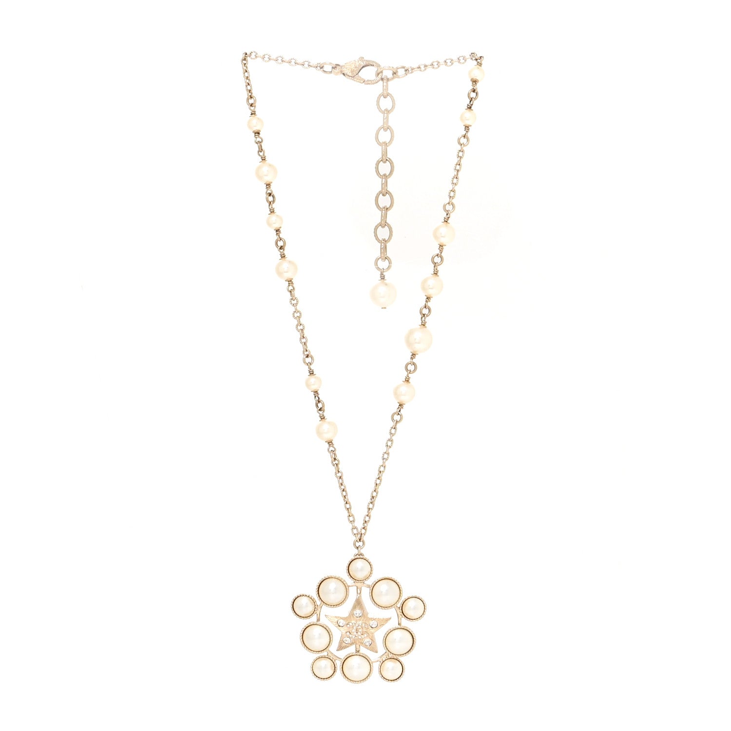 Chanel Crystal Pearl Star CC Pendant Necklace Gold 3 of 5