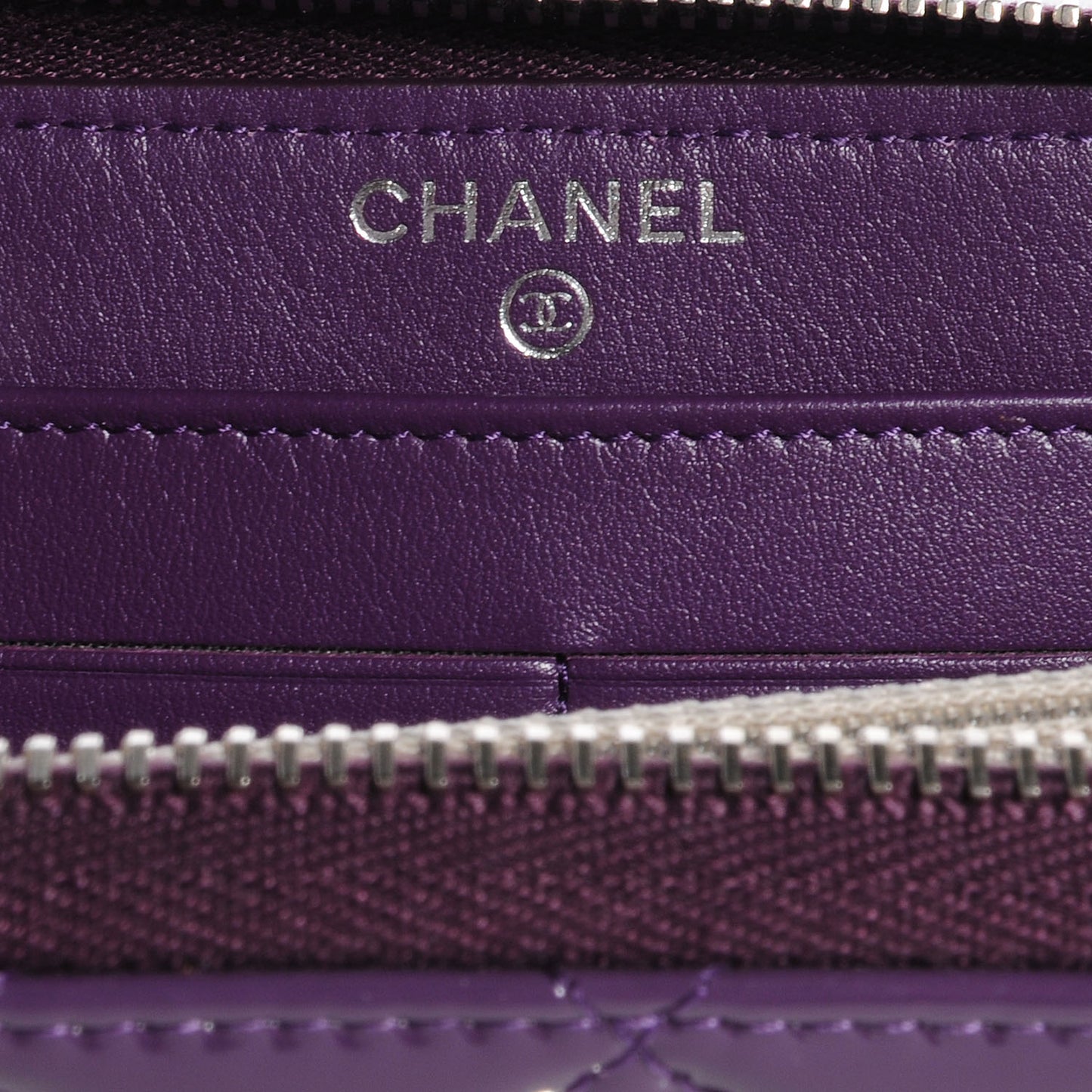 Patent Quilted Brilliant Zip Around Wallet Purple