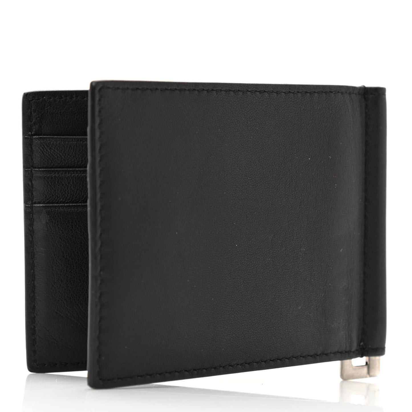Calfskin Embroidered Bill Clip Card Case Black