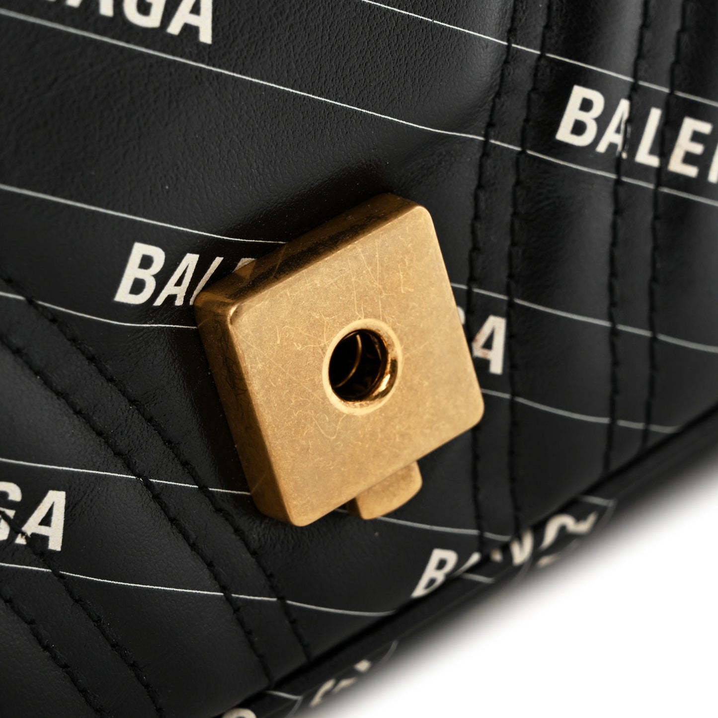 X BALENCIAGA Calfskin Matelasse Logo Print Small GG Marmont Shoulder Bag Black