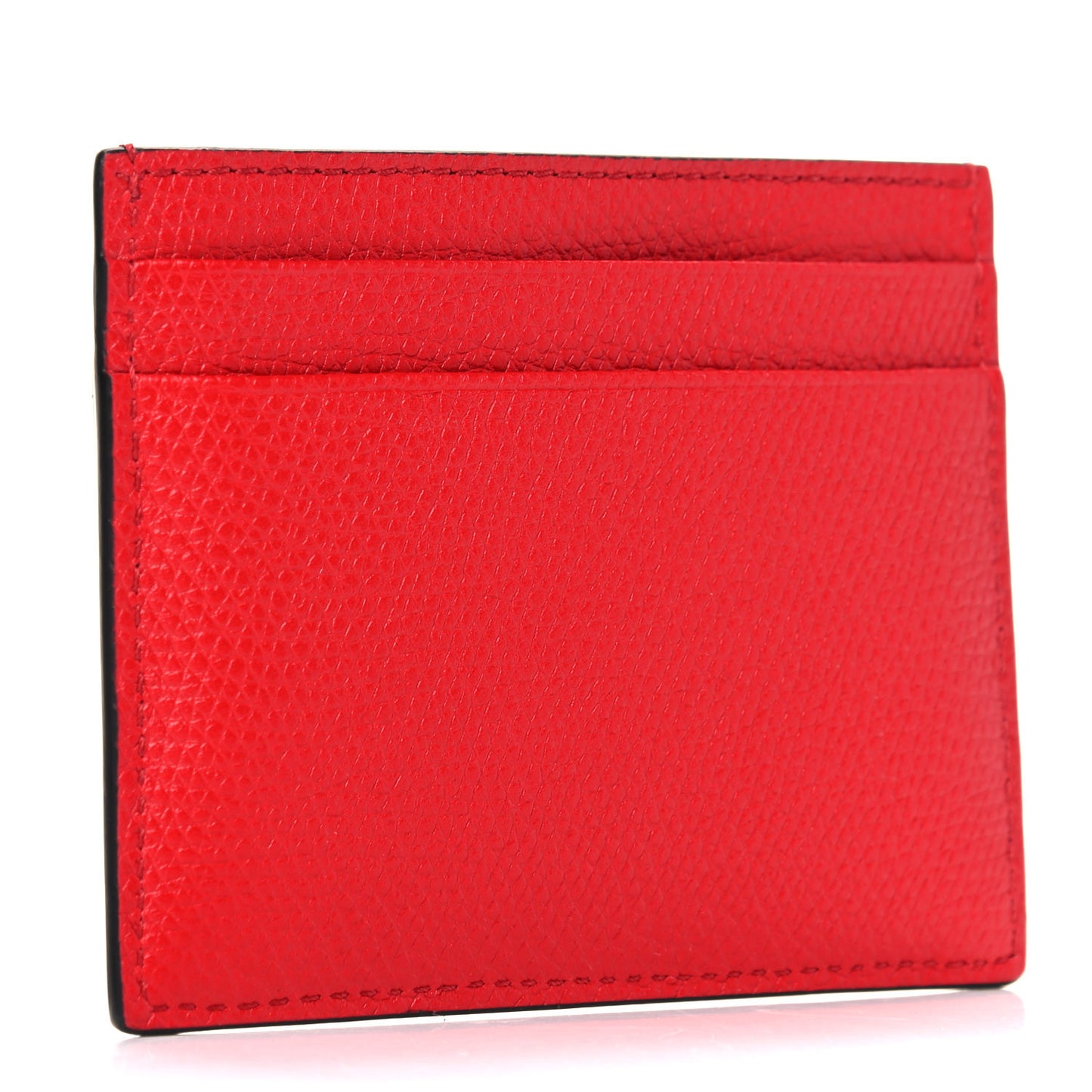 Grained Calfskin VLogo Card Holder Rouge Pur