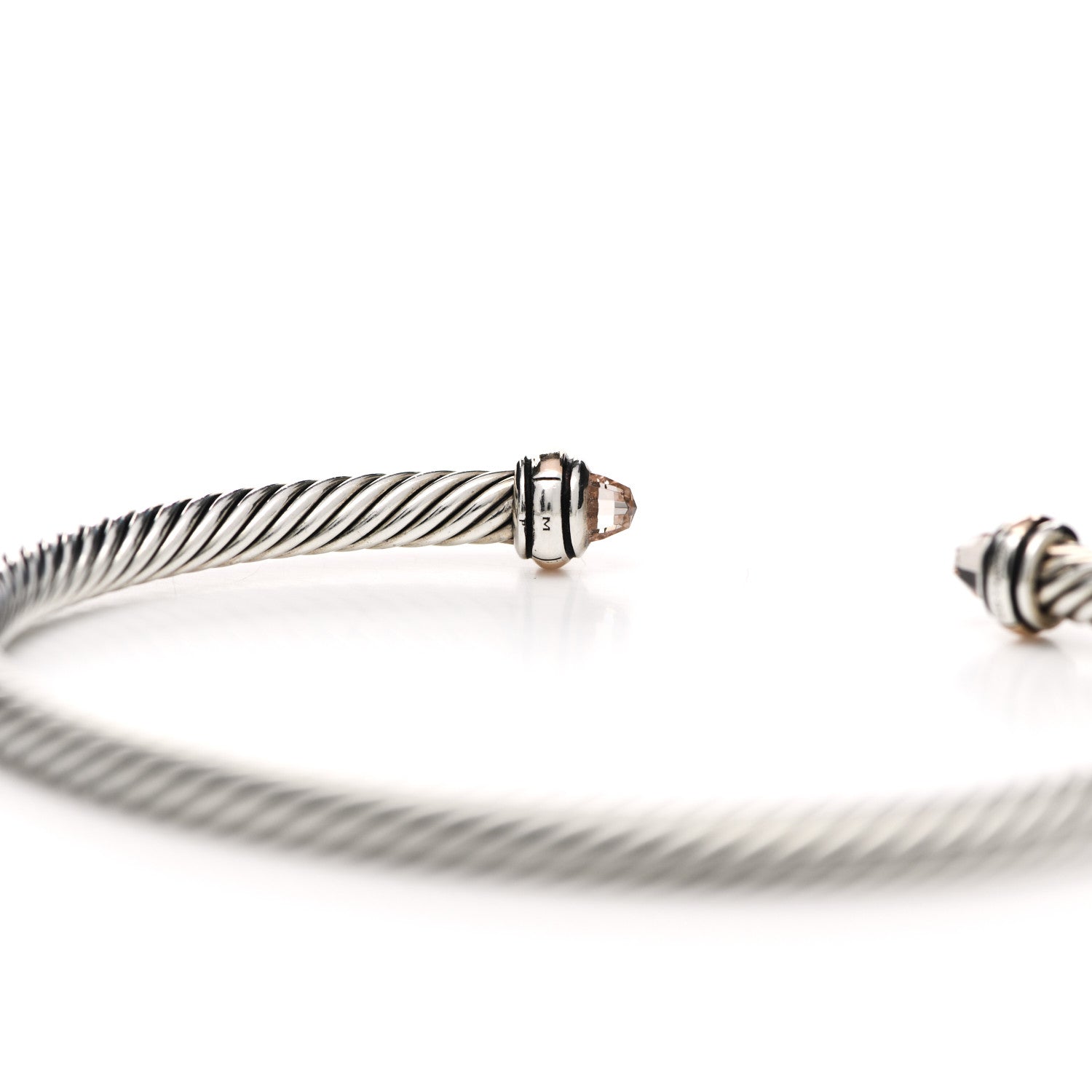 David Yurman Sterling Silver 18K Rose Gold Morganite 4mm Cable Classics Bracelet 4 of 4