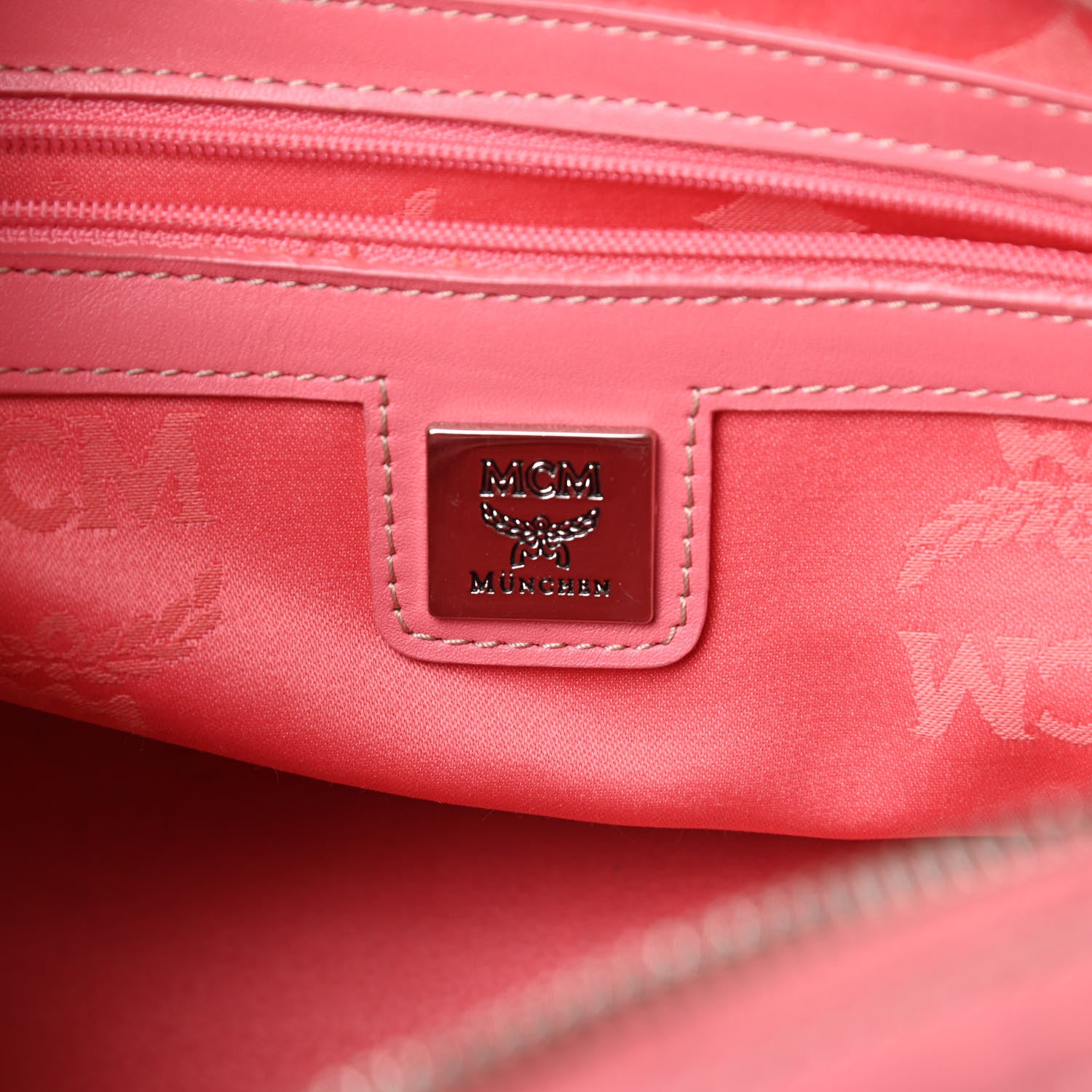 MCM Visetos Small Boston Bag Pink White 6 of 18
