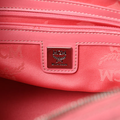 MCM Visetos Small Boston Bag Pink White 6 of 18