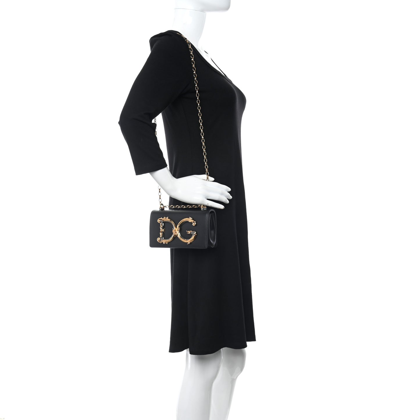Calfskin DG Girls Phone Shoulder Bag Black