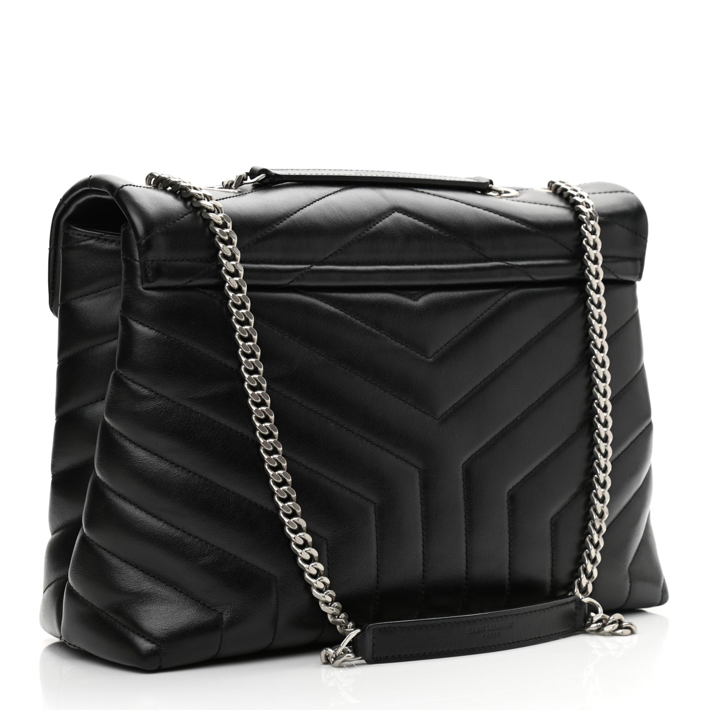 Calfskin Y Quilted Monogram Medium Loulou Chain Satchel Black