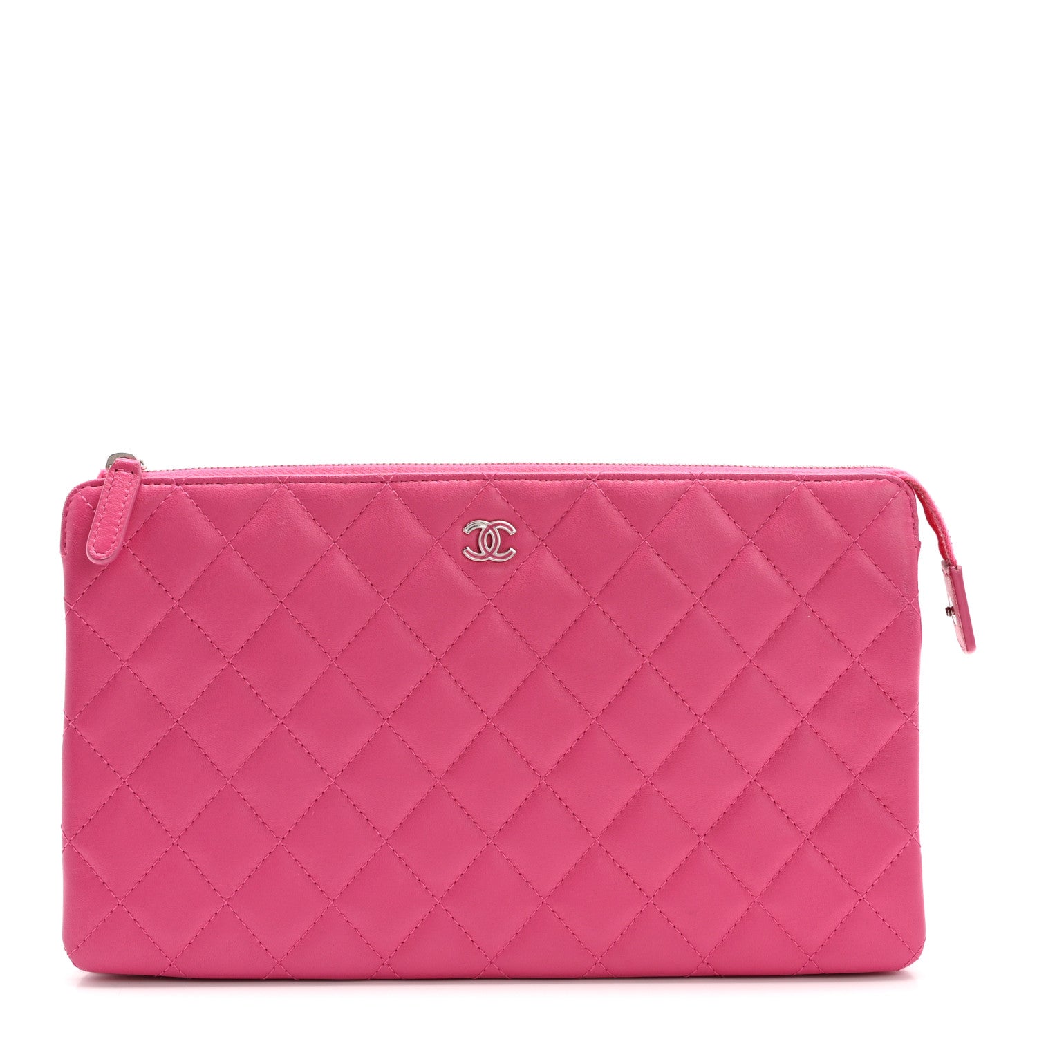 Chanel Lambskin Quilted Enamel Zipped Clutch Pink 1 of 14