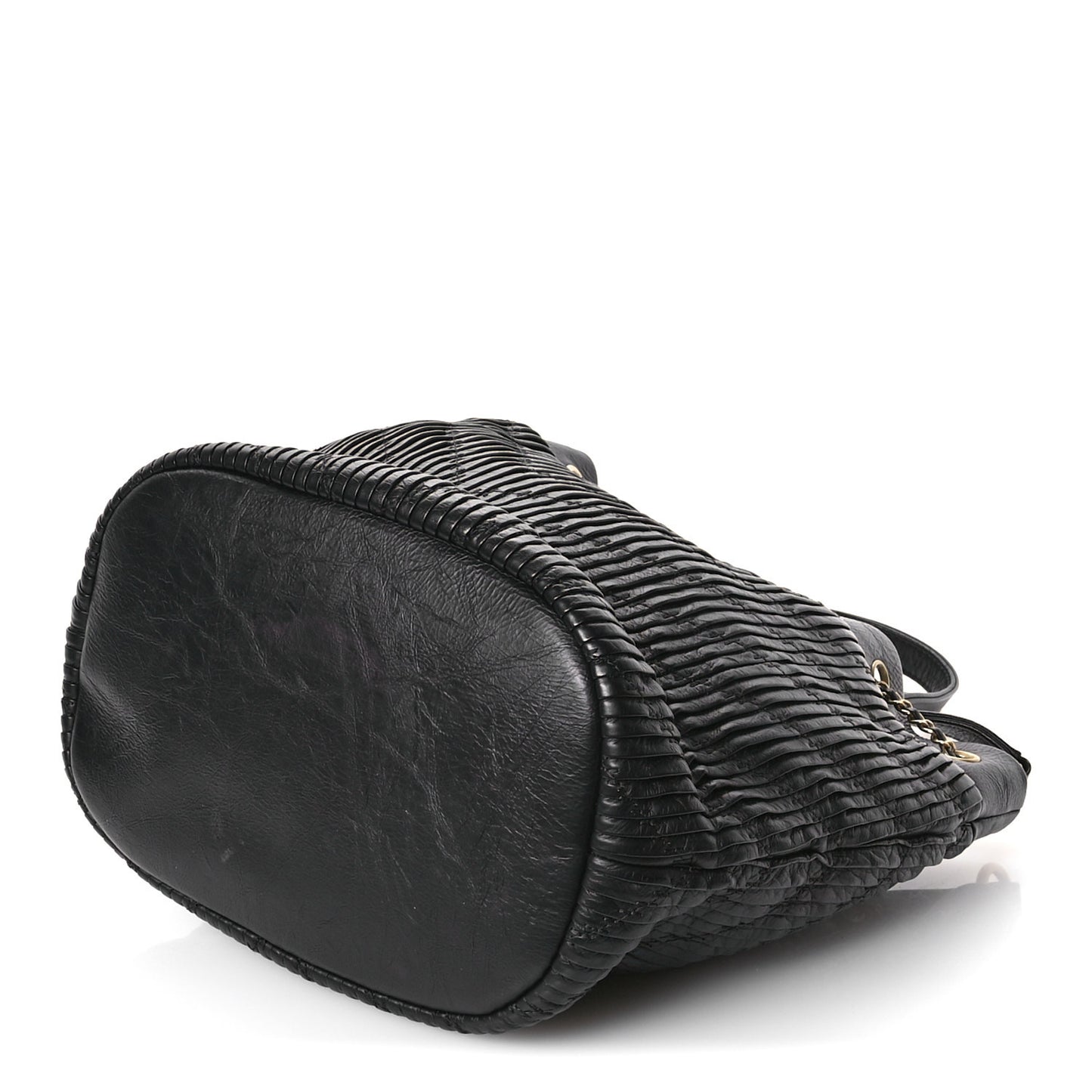 Iridescent Crumpled Calfskin Coco Pleats Drawstring Bag Black