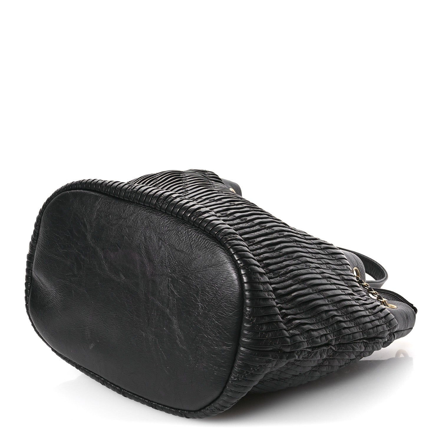 Chanel Iridescent Crumpled Calfskin Coco Pleats Drawstring Bag Black 10 of 10