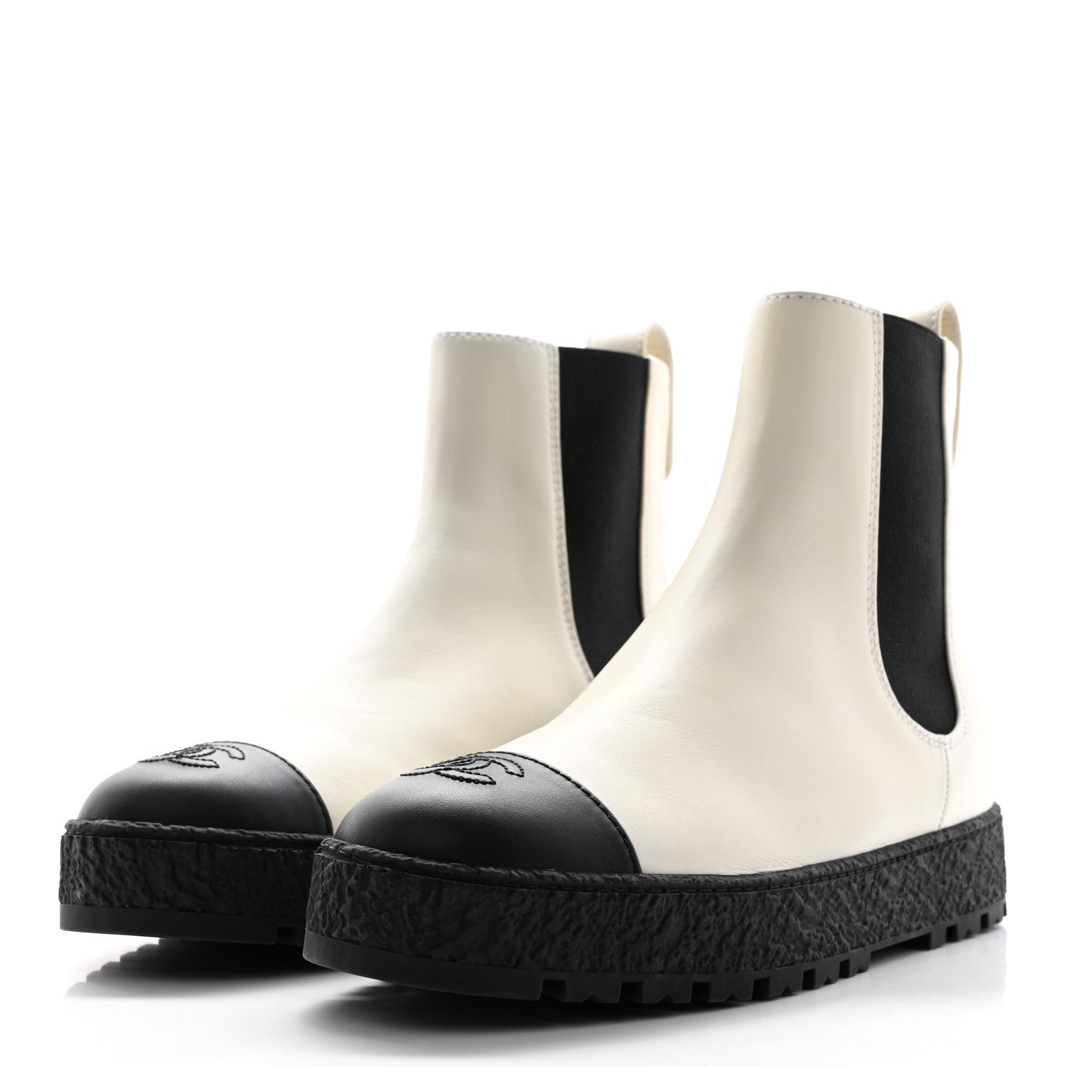 Chanel Calfskin Cap Toe CC Ankle Boots 41 White Black 3 of 12